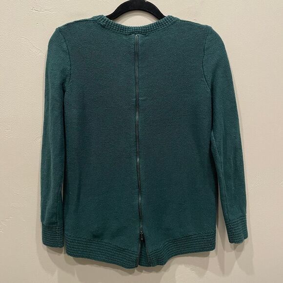 Madewell Crewneck Knit Back Zip Green Sweater - Size: Small - Picture 2 of 11